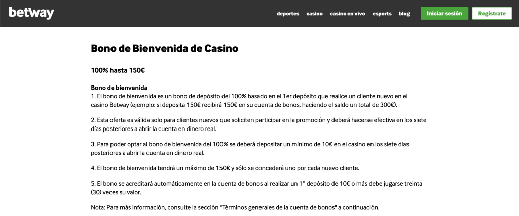 Bonos de Betway